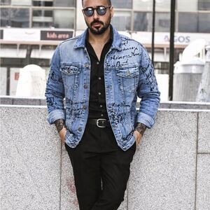 Waimea Men’s Denim Graffiti Trucker Jacket Medium Blue Streetwear